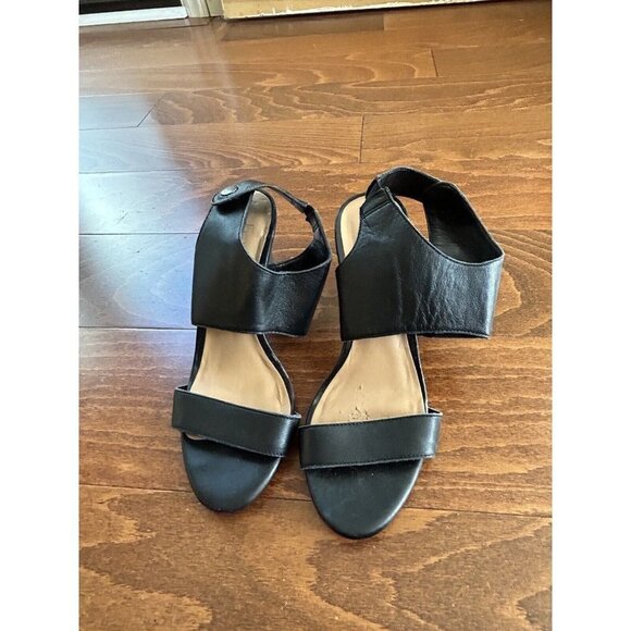 Franco Sarto Womens Black Open Toe Heeled Leather Sandals Size 6 M - Picture 1 of 8